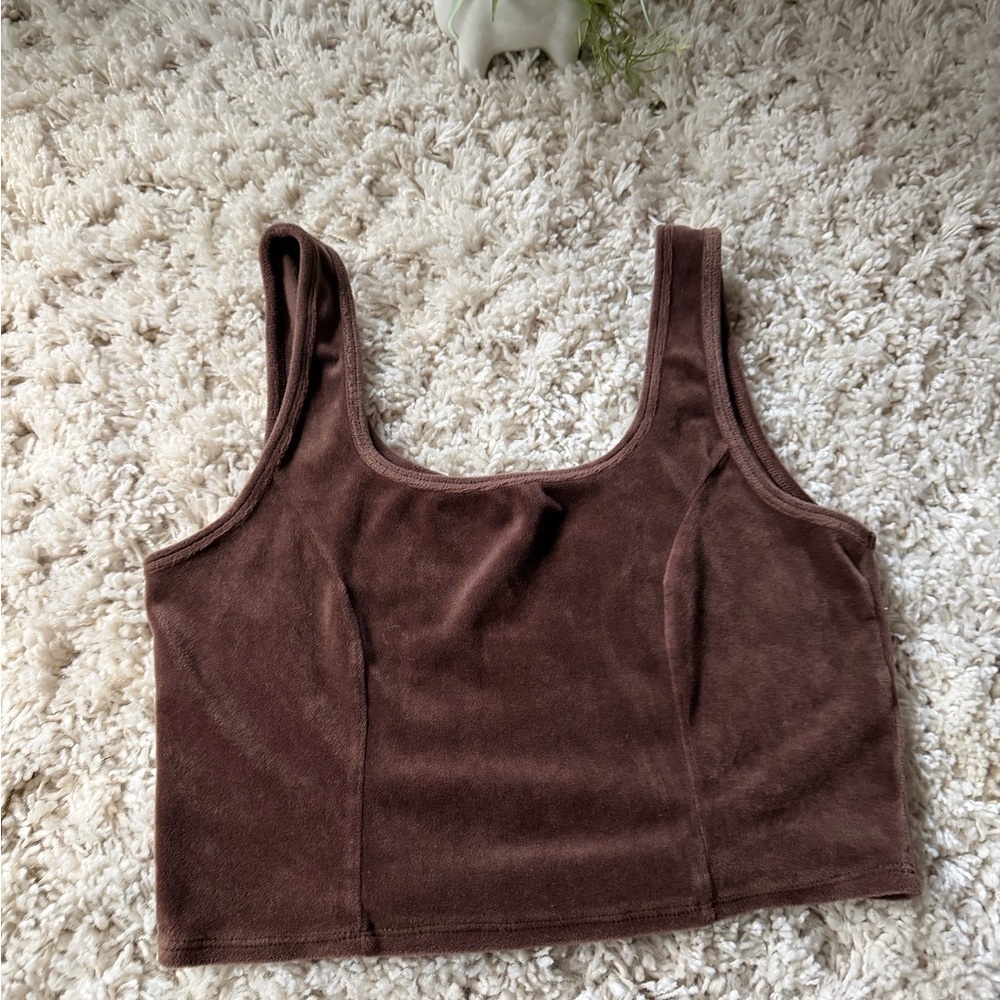Elegant Brown Women's velvet felty dark brown Crop Top